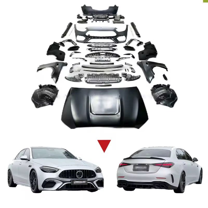 2021Year C Class W206 C200 C300 C350 Upgrade C63 Wide Bodykit 1:1 W206 C63 Wide Car Bumpers Auto Body Systems Hood Fender