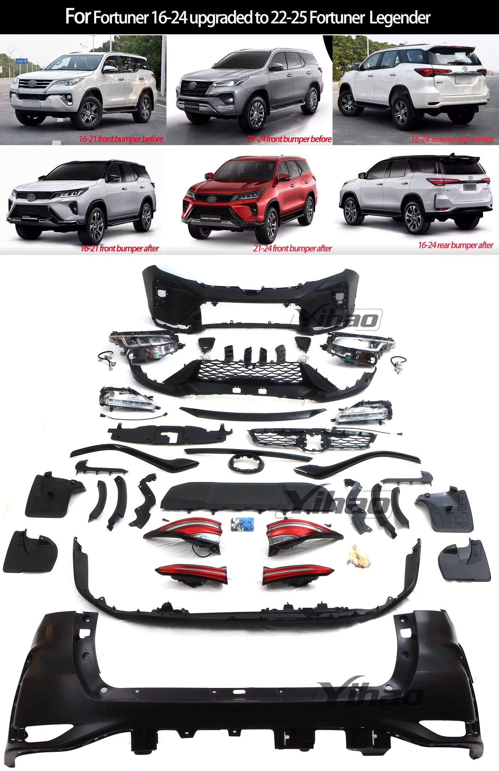 Fortuner 16-21 to R Legender 22-25 Car Body Kit Upgrade New Plastic Front & Rear Bumper thumbnail