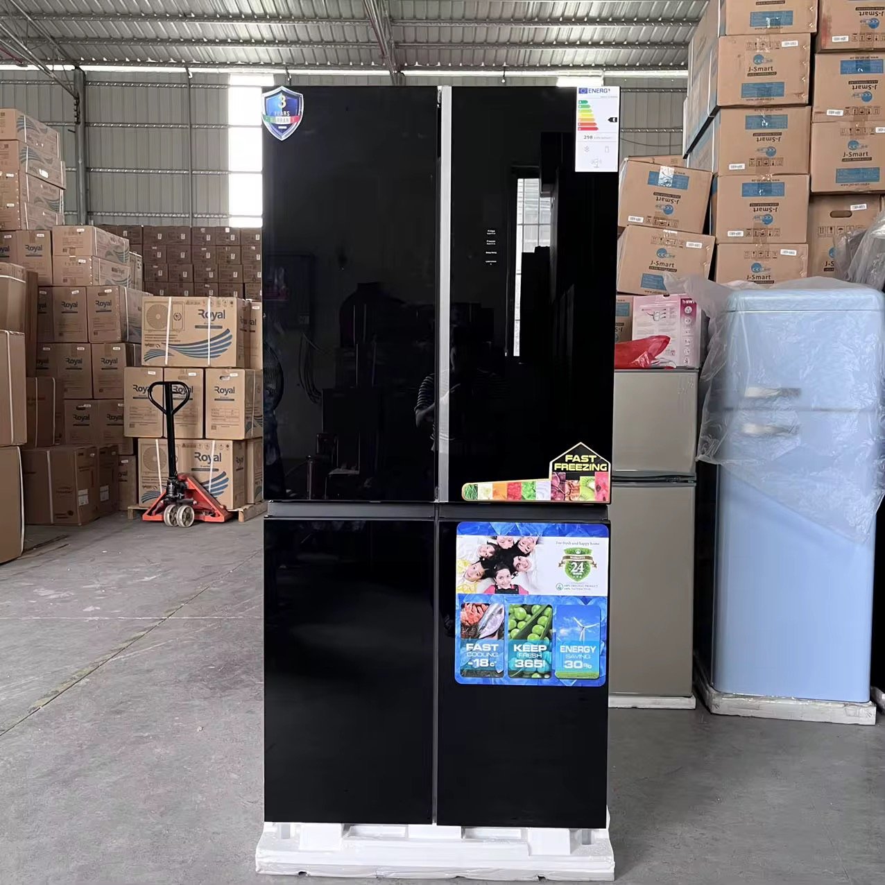 Black Tempered Glass Cross 4 Door Fridge