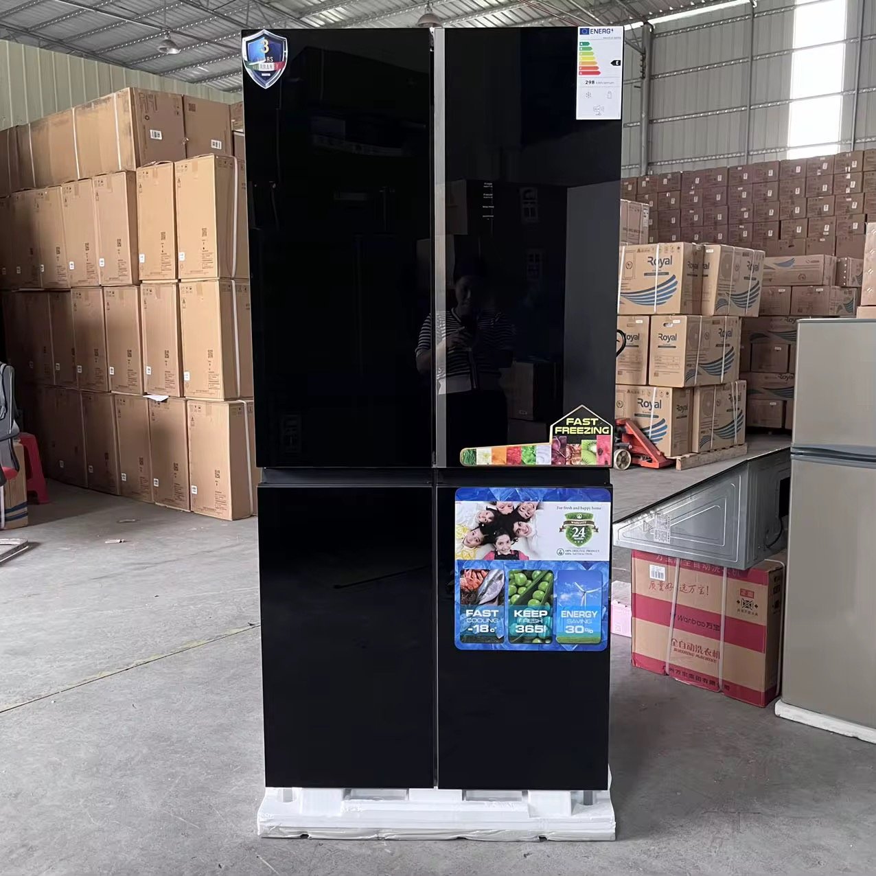 Black Tempered Glass Cross 4 Door Fridge thumbnail