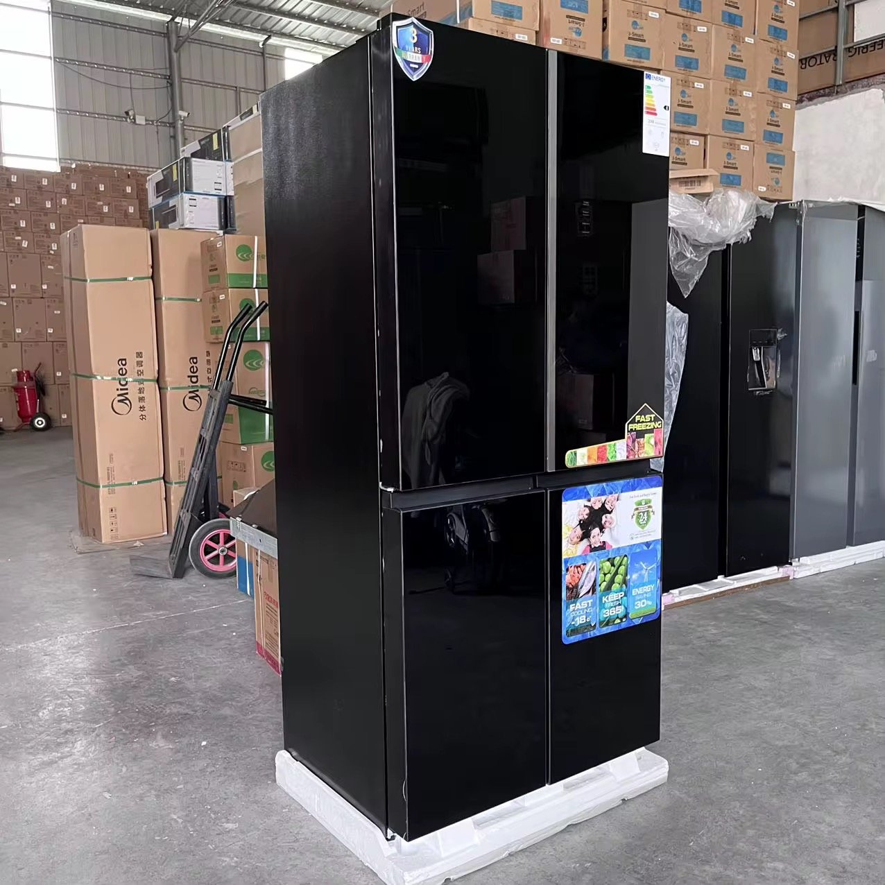 Black Tempered Glass Cross 4 Door Fridge thumbnail